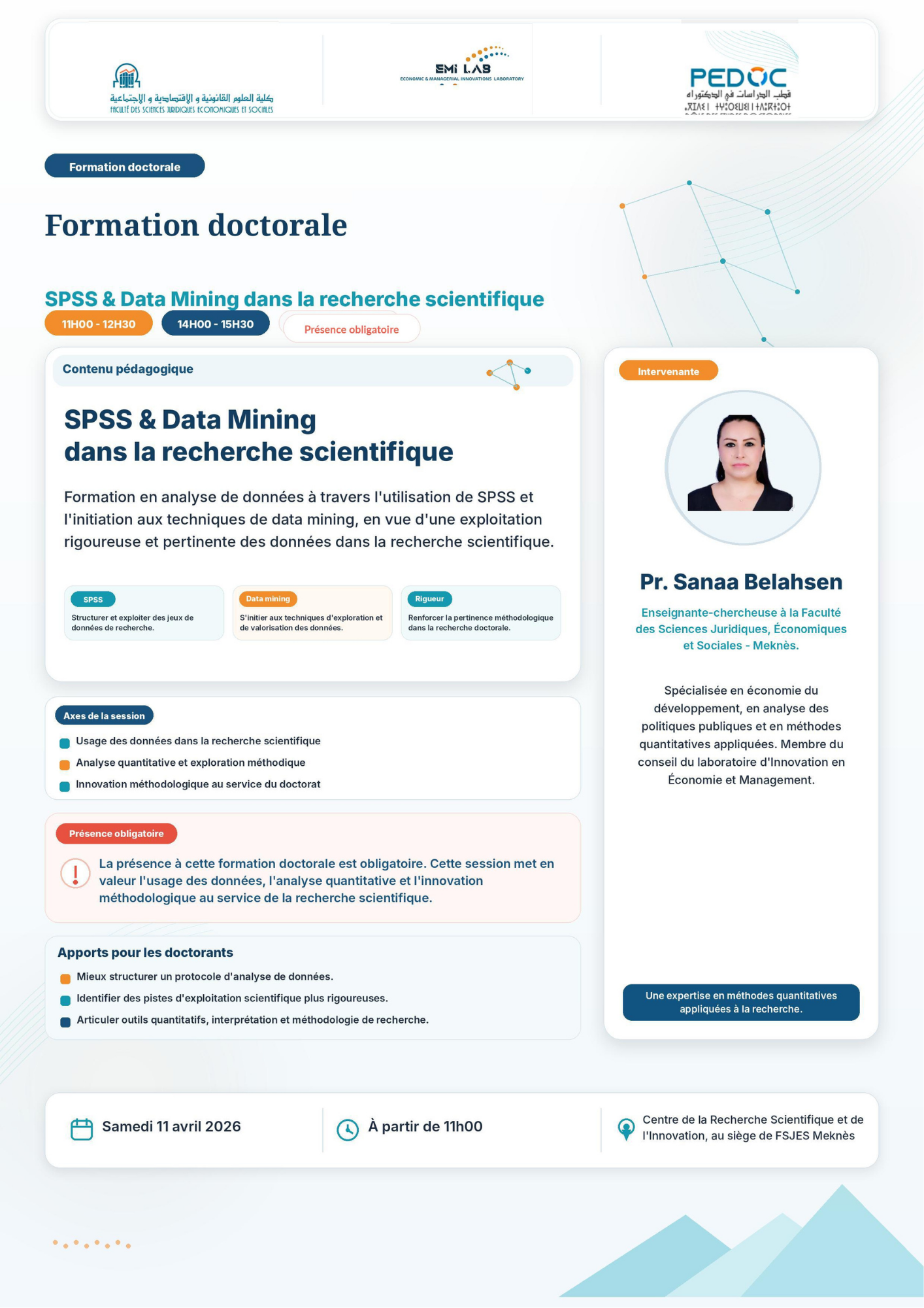 Affiche officielle &mdash; Formation SPSS & Data Mining, 11 avril 2026