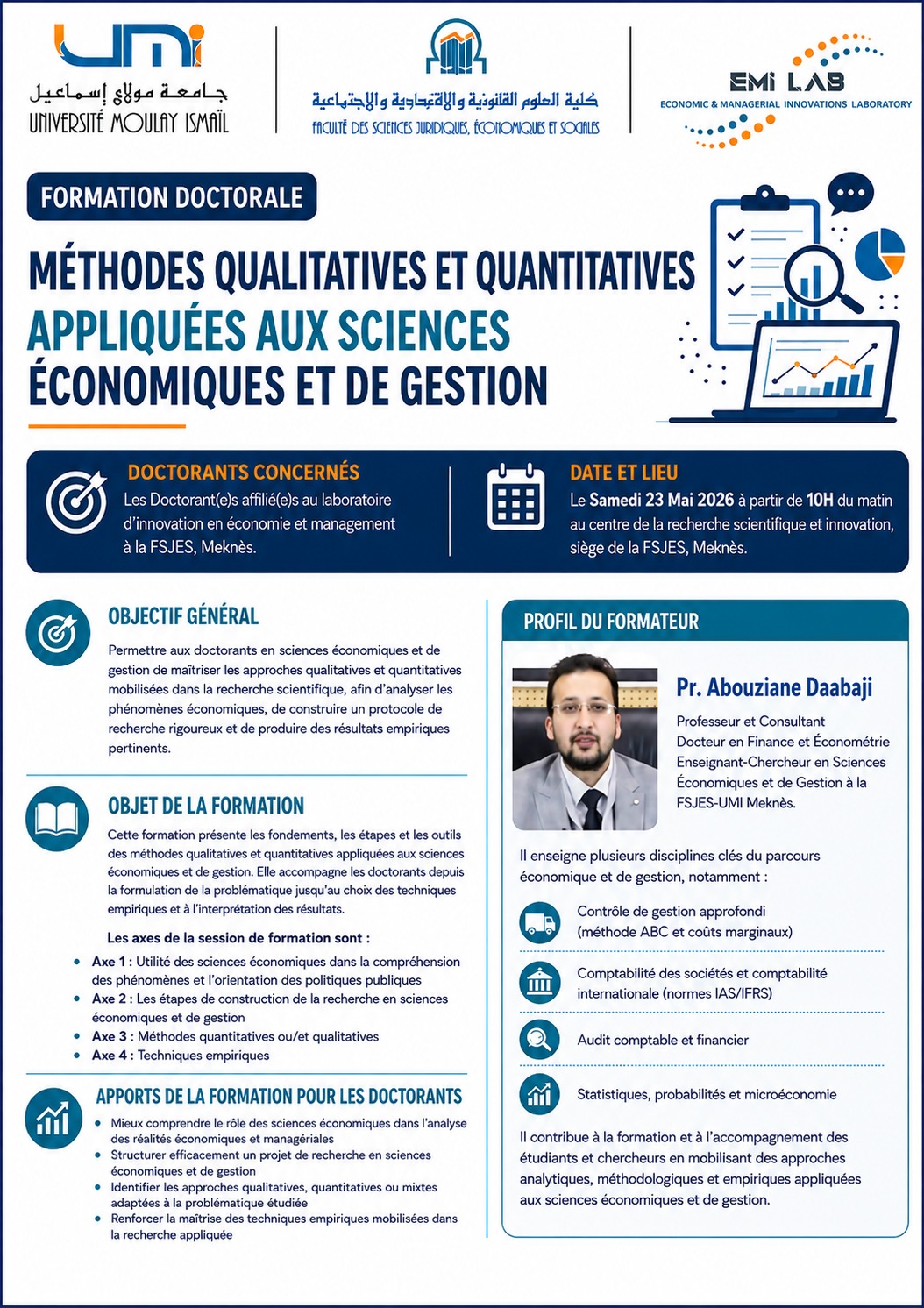 Affiche officielle &mdash; Formation M&eacute;thodes Qual./Quant., 23 mai 2026
