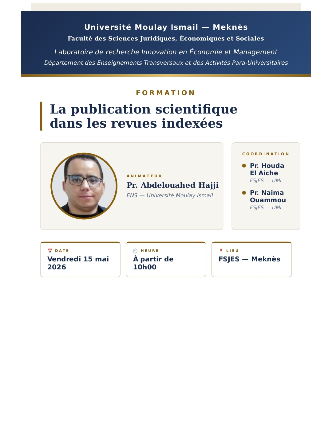Affiche officielle &mdash; Formation Publication Scientifique, 15 mai 2026